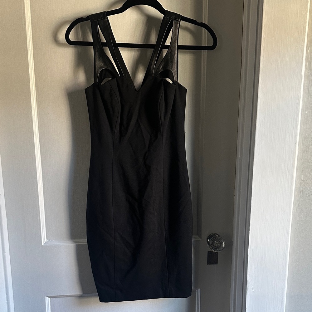 Cynthia Steffe sexy LBD with 100% leather strappy  detail. Lined.
